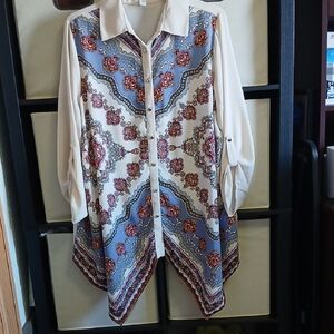 Cato Blue and Red Patterned Button Down Shirt